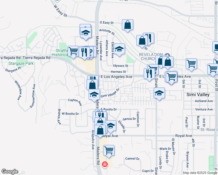map of restaurants, bars, coffee shops, grocery stores, and more near 139 Farmhouse Drive in Simi Valley