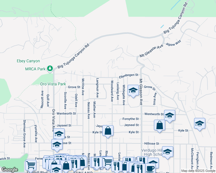 map of restaurants, bars, coffee shops, grocery stores, and more near 8020 Grove Street in Los Angeles