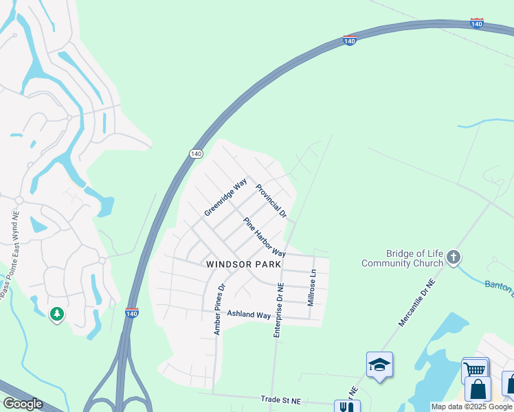 map of restaurants, bars, coffee shops, grocery stores, and more near Island Pine Way in Leland