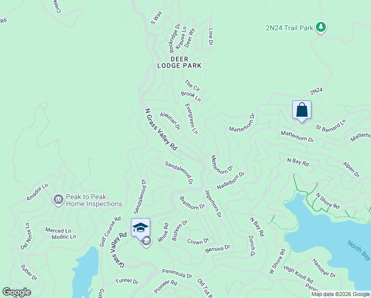 map of restaurants, bars, coffee shops, grocery stores, and more near 1109 Grass Valley Alley in Lake Arrowhead