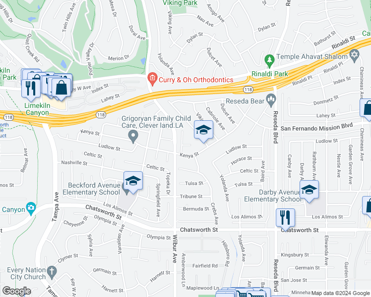 map of restaurants, bars, coffee shops, grocery stores, and more near 18822 Salt Lake Place in Los Angeles