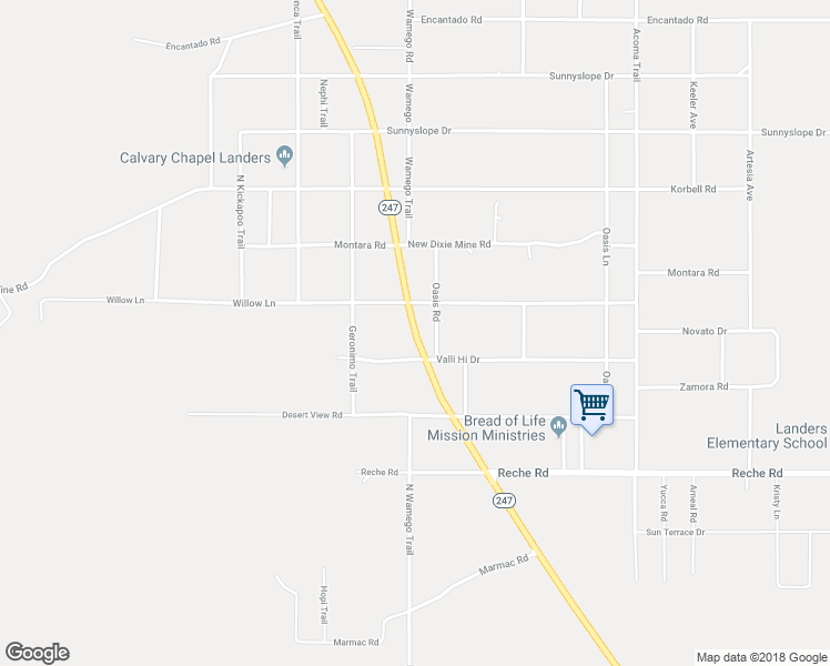 map of restaurants, bars, coffee shops, grocery stores, and more near Old Woman Springs Road in Landers