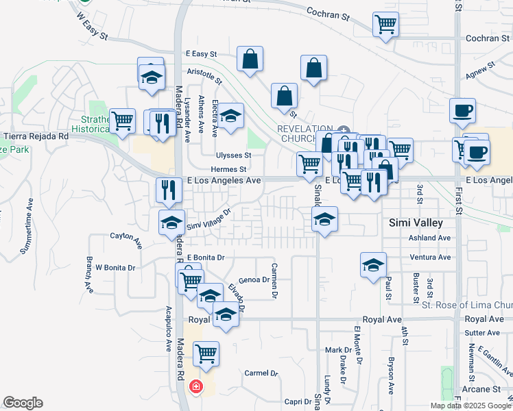 map of restaurants, bars, coffee shops, grocery stores, and more near 1913 Day Lily Lane in Simi Valley