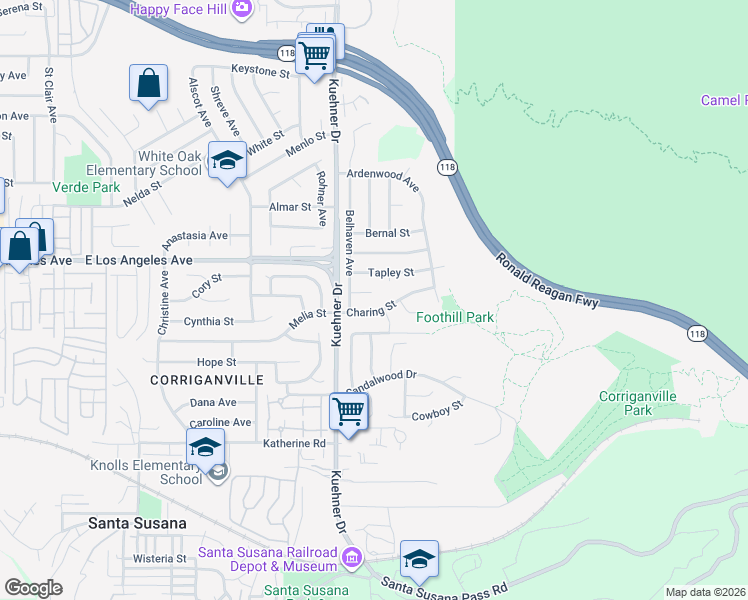 map of restaurants, bars, coffee shops, grocery stores, and more near 6568 Denby Court in Simi Valley