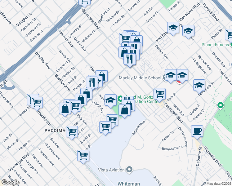 map of restaurants, bars, coffee shops, grocery stores, and more near 11020 Herrick Avenue in Los Angeles