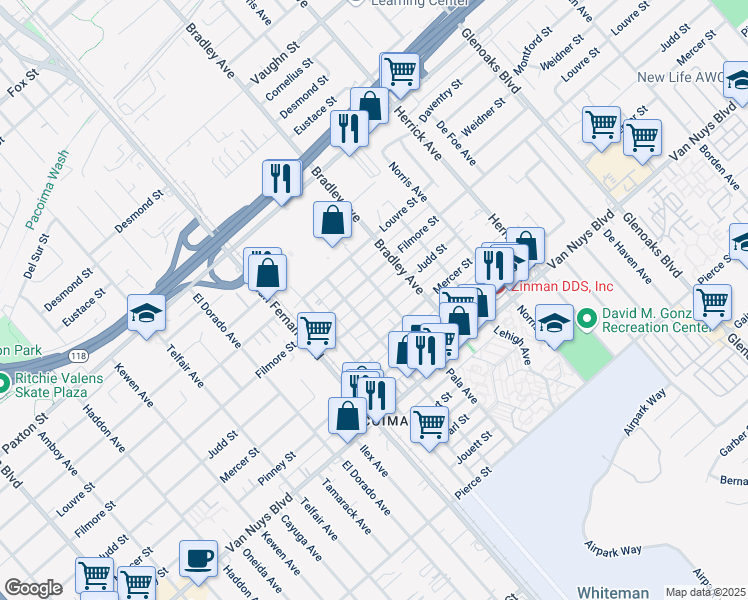 map of restaurants, bars, coffee shops, grocery stores, and more near 13261 Judd Street in Los Angeles