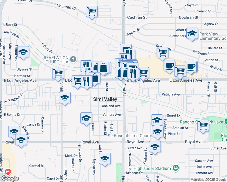 map of restaurants, bars, coffee shops, grocery stores, and more near in Simi Valley