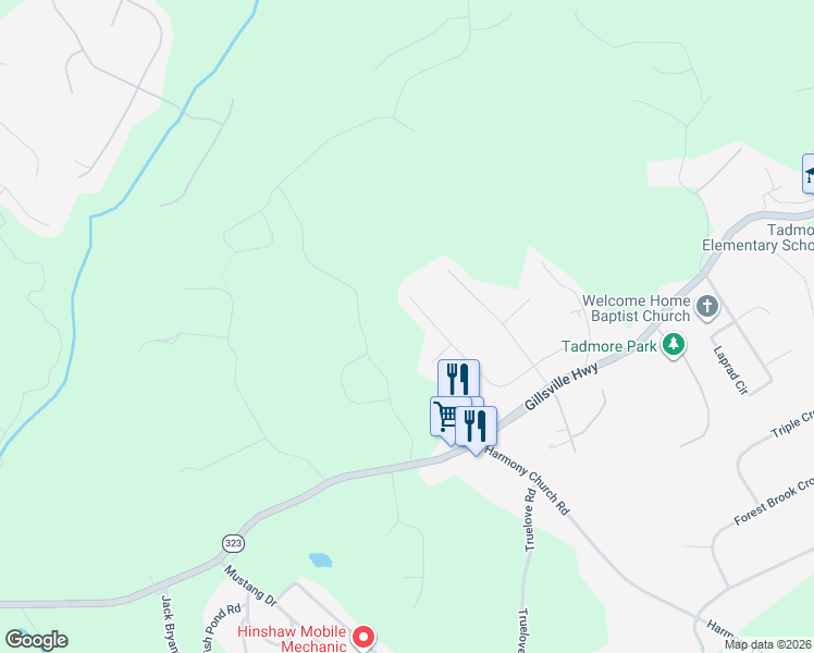 map of restaurants, bars, coffee shops, grocery stores, and more near 2920 Horseshoe Bend in Gainesville