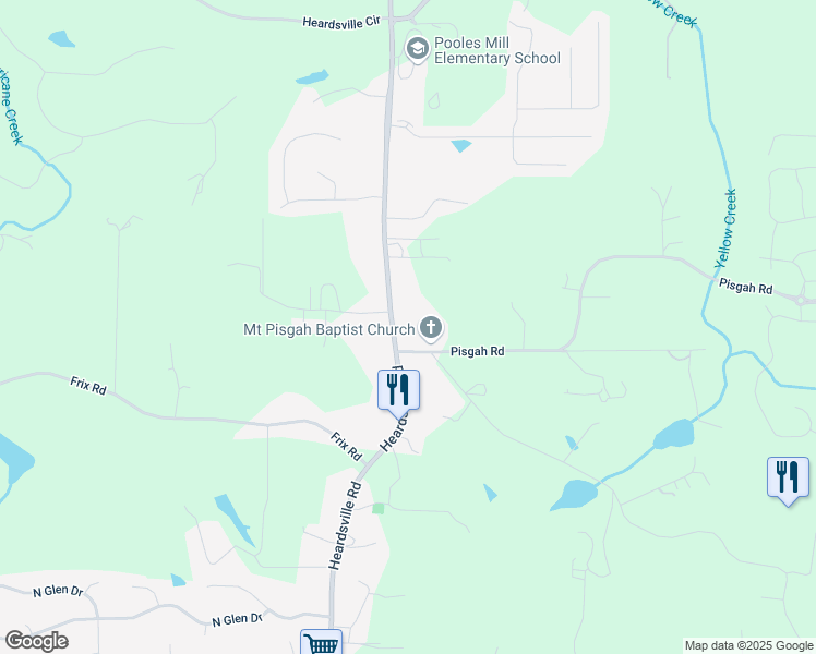 map of restaurants, bars, coffee shops, grocery stores, and more near 6722 Heardsville Road in Cumming