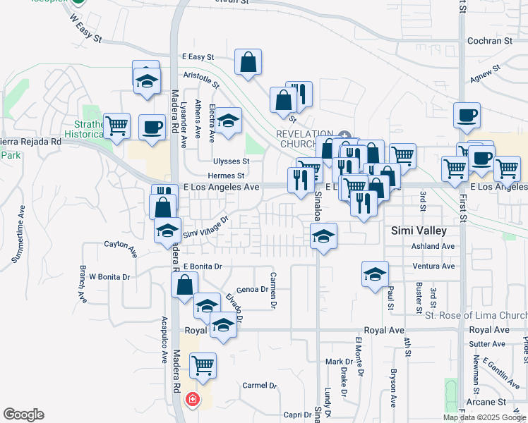 map of restaurants, bars, coffee shops, grocery stores, and more near 1913 Day Lily Lane in Simi Valley