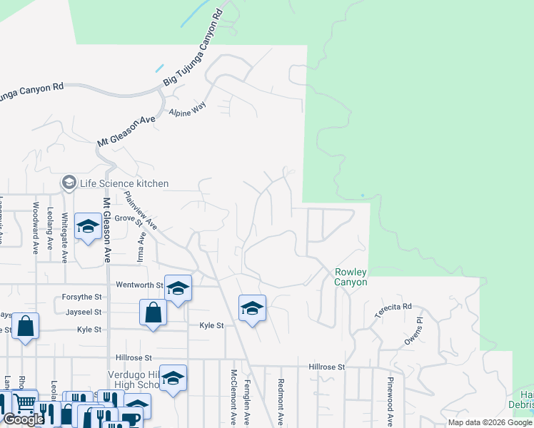 map of restaurants, bars, coffee shops, grocery stores, and more near 11071 North Tamberly Lane in Los Angeles