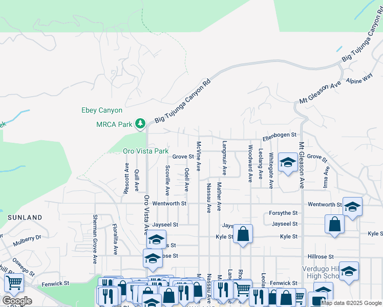map of restaurants, bars, coffee shops, grocery stores, and more near 8217 Grove Street in Los Angeles