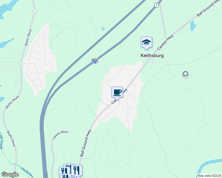 map of restaurants, bars, coffee shops, grocery stores, and more near 161 Old Vandiver Drive in Canton