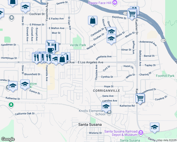 map of restaurants, bars, coffee shops, grocery stores, and more near 1873 Love Circle in Simi Valley
