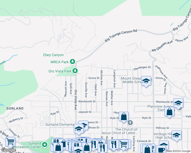 map of restaurants, bars, coffee shops, grocery stores, and more near 8231 Grove Street in Los Angeles