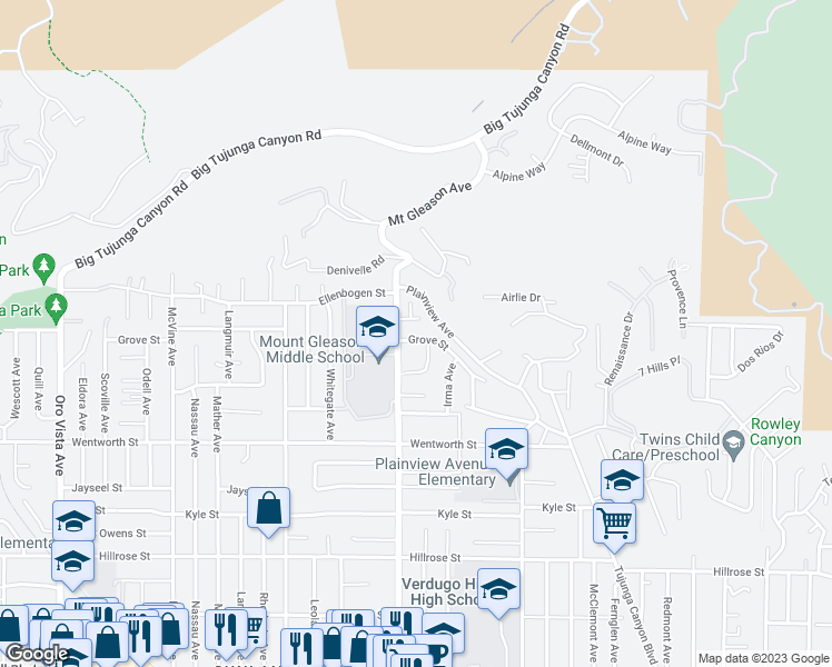 map of restaurants, bars, coffee shops, grocery stores, and more near 7757 Grove Street in Los Angeles