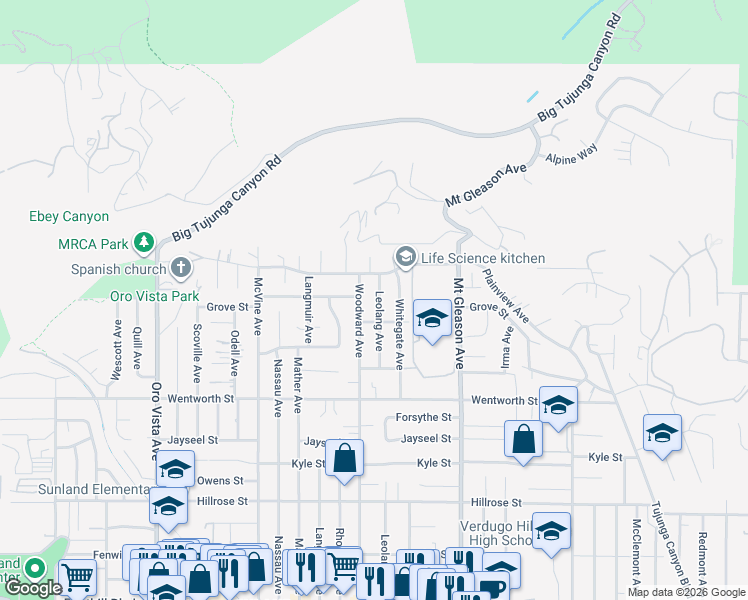 map of restaurants, bars, coffee shops, grocery stores, and more near 11061 Leolang Avenue in Los Angeles