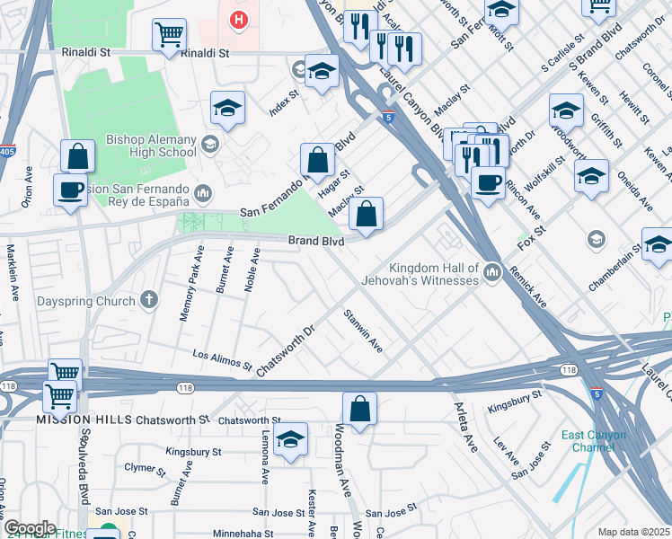 map of restaurants, bars, coffee shops, grocery stores, and more near 11035 Arleta Avenue in Los Angeles