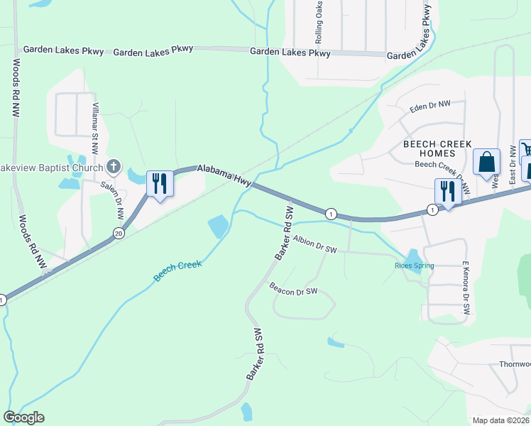 map of restaurants, bars, coffee shops, grocery stores, and more near 2-74 Barker Road Southwest in Rome