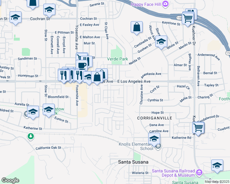 map of restaurants, bars, coffee shops, grocery stores, and more near 1818 Rory Lane in Simi Valley