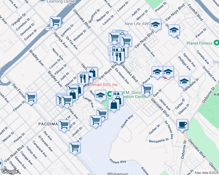 map of restaurants, bars, coffee shops, grocery stores, and more near 11059 De Foe Avenue in Los Angeles