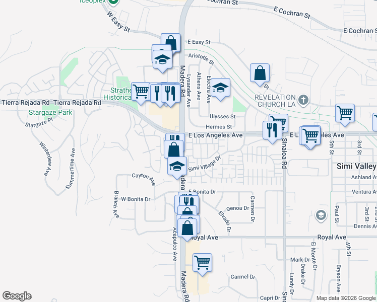 map of restaurants, bars, coffee shops, grocery stores, and more near 1931 Cottage Drive in Simi Valley