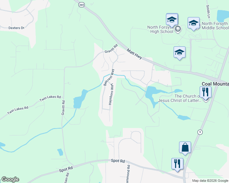 map of restaurants, bars, coffee shops, grocery stores, and more near 4775 Haysboro Way in Cumming