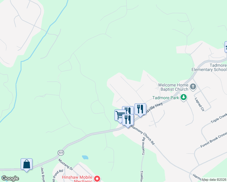 map of restaurants, bars, coffee shops, grocery stores, and more near 2920 Horseshoe Bend in Gainesville