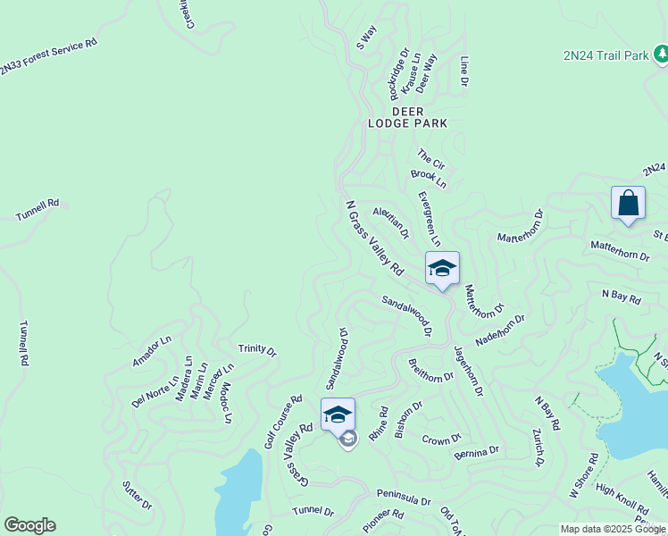 map of restaurants, bars, coffee shops, grocery stores, and more near 2 Brentwood Drive in Lake Arrowhead