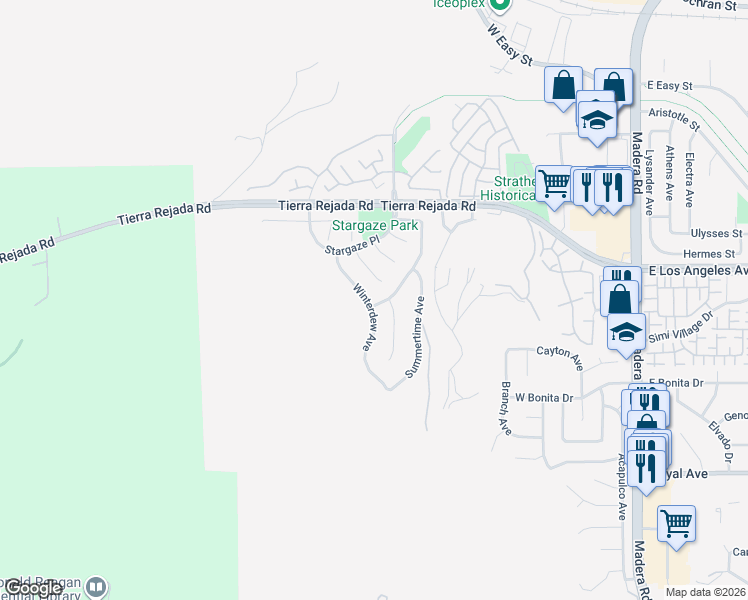 map of restaurants, bars, coffee shops, grocery stores, and more near 1902 Winterdew Avenue in Simi Valley