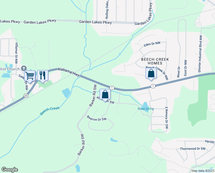 map of restaurants, bars, coffee shops, grocery stores, and more near Alabama Highway in Rome