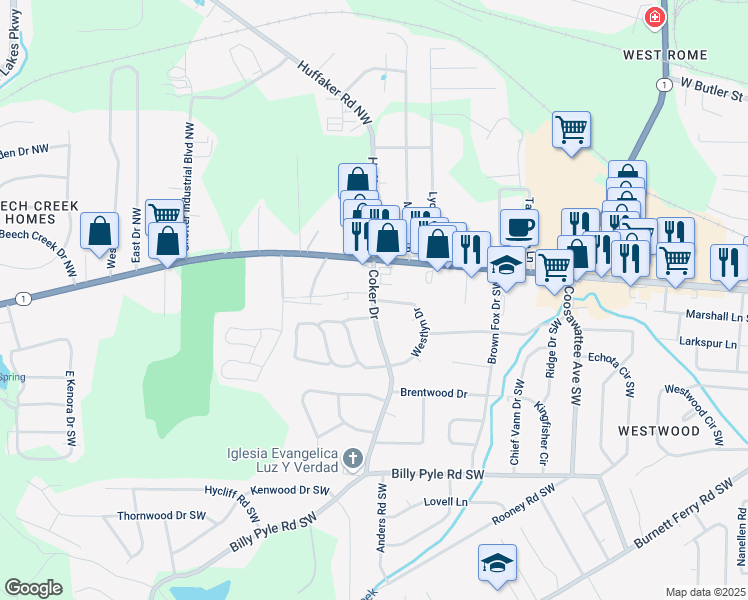map of restaurants, bars, coffee shops, grocery stores, and more near 0 Westlyn Drive in Rome