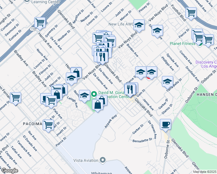 map of restaurants, bars, coffee shops, grocery stores, and more near 11049 De Garmo Avenue in Los Angeles