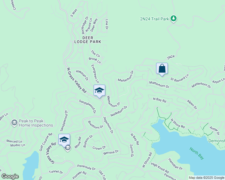 map of restaurants, bars, coffee shops, grocery stores, and more near 1135 Yukon Drive in Lake Arrowhead