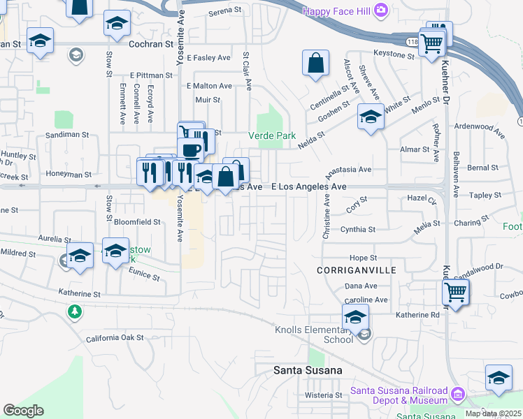 map of restaurants, bars, coffee shops, grocery stores, and more near 1876 Blazewood Street in Simi Valley