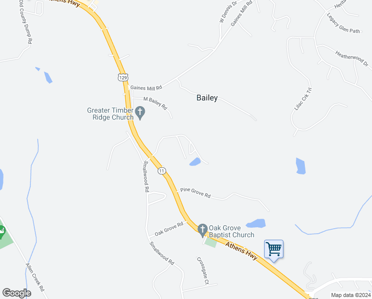 map of restaurants, bars, coffee shops, grocery stores, and more near 2335 Athens Highway in Gainesville