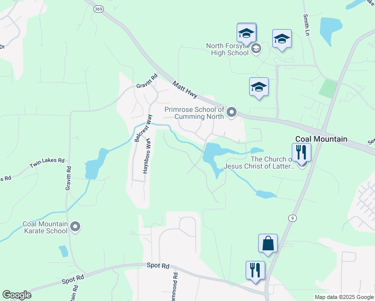 map of restaurants, bars, coffee shops, grocery stores, and more near 4040 Sierra Vista Cir in Cumming