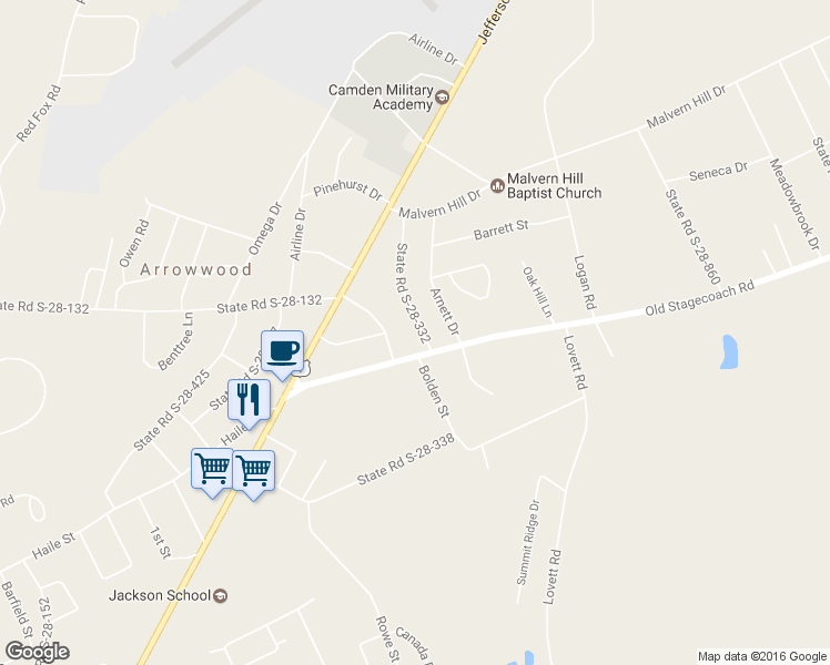 map of restaurants, bars, coffee shops, grocery stores, and more near 2005 State Road S-28-332 in Camden
