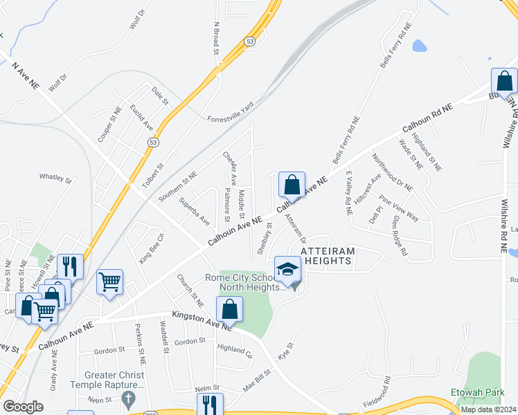 map of restaurants, bars, coffee shops, grocery stores, and more near 8 Rudy Street in Rome