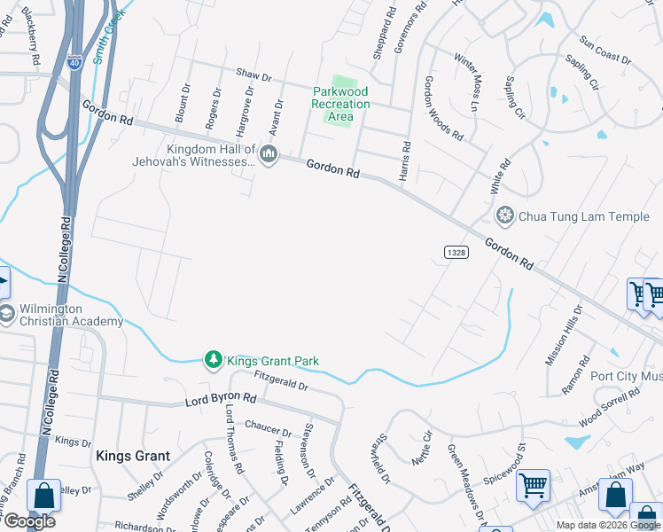 map of restaurants, bars, coffee shops, grocery stores, and more near 4812 Gordon Road in Wilmington