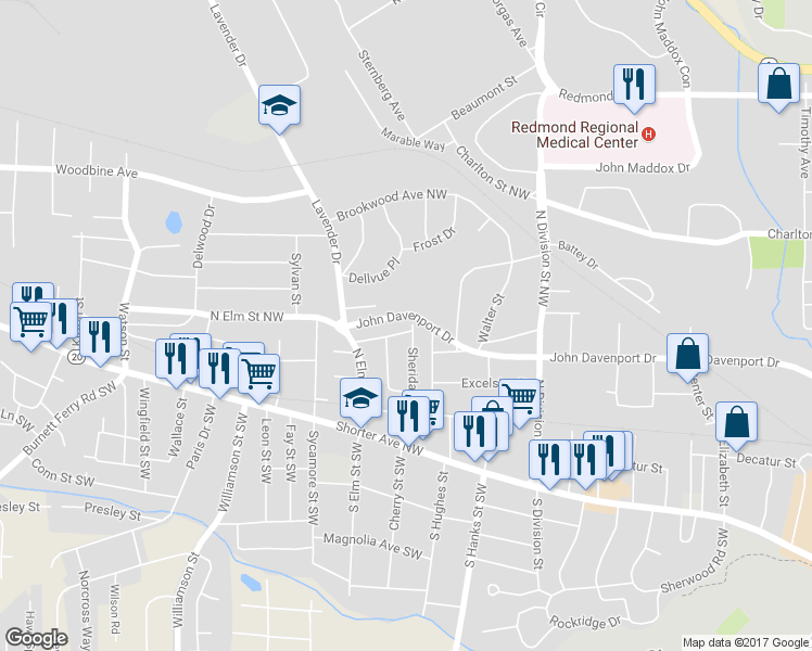 map of restaurants, bars, coffee shops, grocery stores, and more near 17 Laurel Avenue in Rome