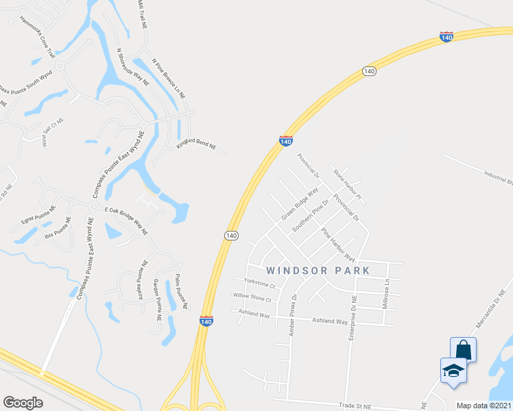 map of restaurants, bars, coffee shops, grocery stores, and more near 1307 Parkland Way in Leland