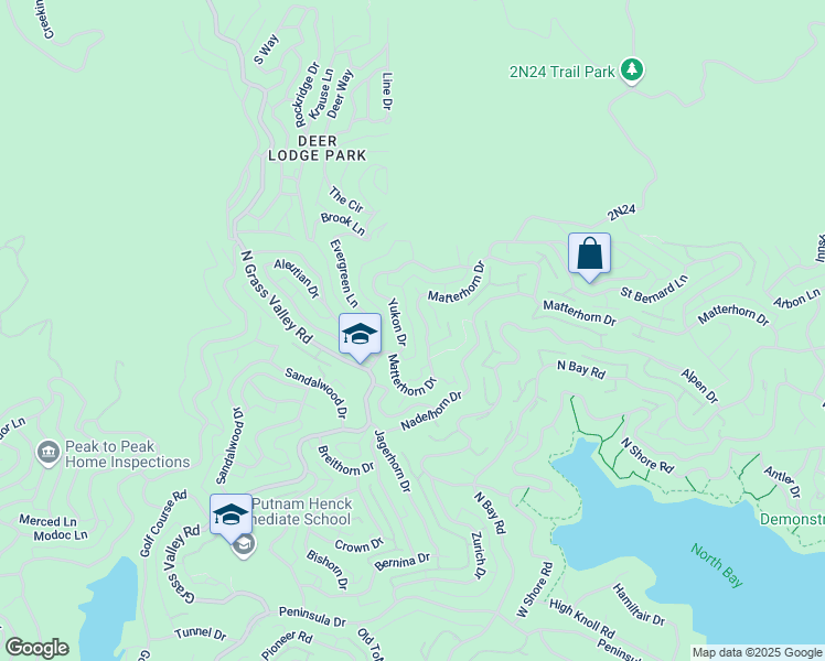 map of restaurants, bars, coffee shops, grocery stores, and more near 1135 Yukon Drive in Lake Arrowhead