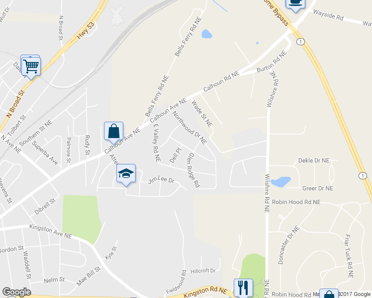 map of restaurants, bars, coffee shops, grocery stores, and more near 100 Pine View Way in Rome