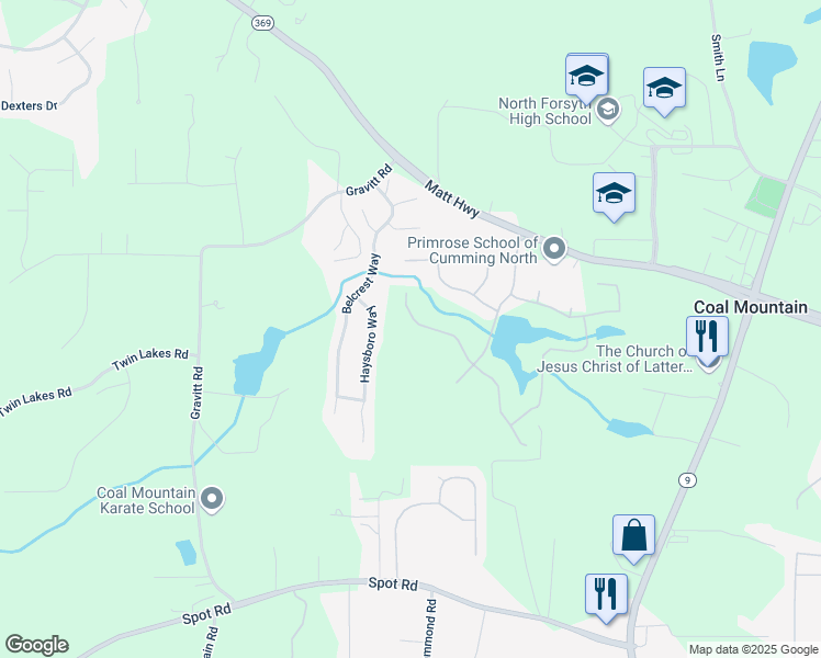 map of restaurants, bars, coffee shops, grocery stores, and more near 4085 Sierra Vista Cir in Cumming
