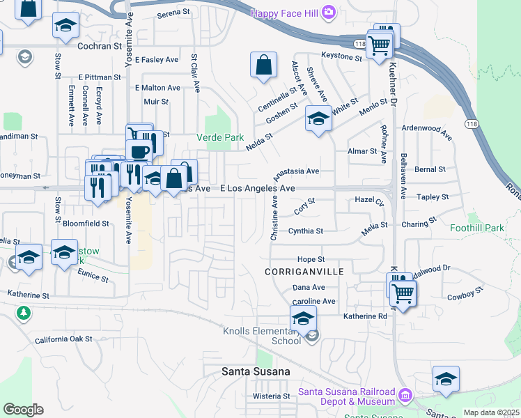 map of restaurants, bars, coffee shops, grocery stores, and more near 1873 Love Circle in Simi Valley