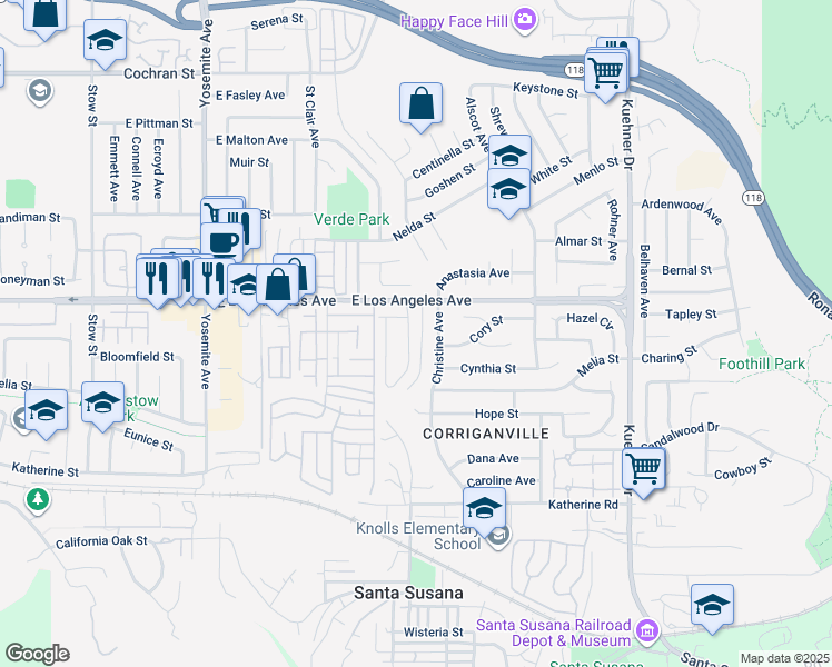 map of restaurants, bars, coffee shops, grocery stores, and more near 1873 Love Circle in Simi Valley