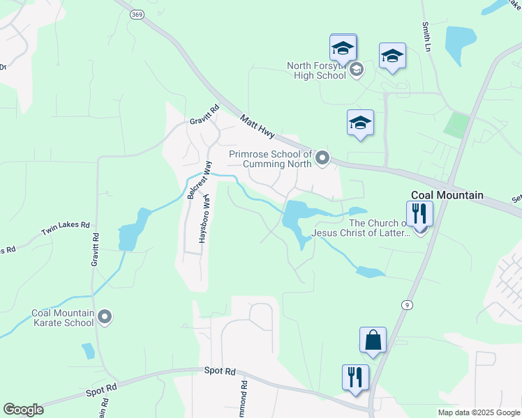 map of restaurants, bars, coffee shops, grocery stores, and more near 4040 Sierra Vista Cir in Cumming