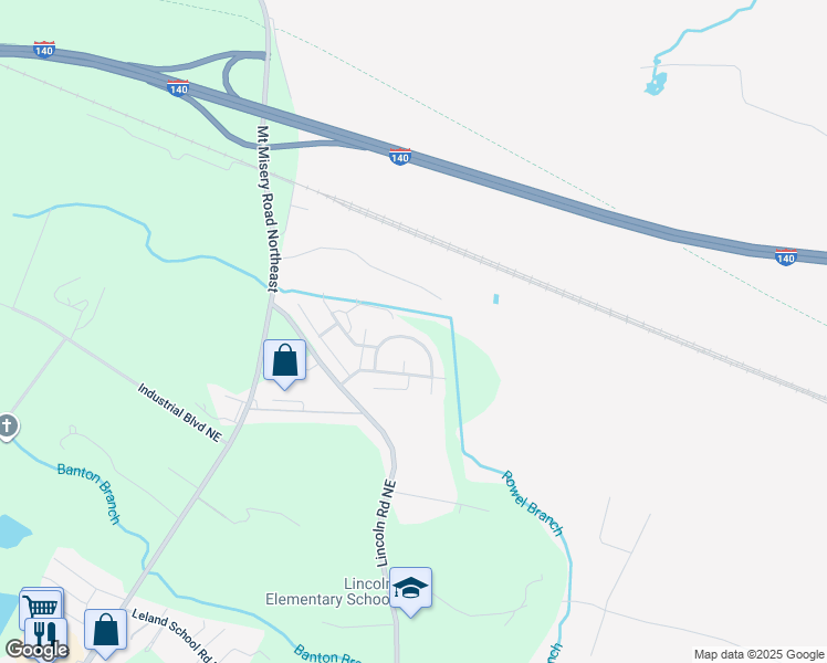 map of restaurants, bars, coffee shops, grocery stores, and more near 1941 Jeffrey Stokes Drive Northeast in Leland
