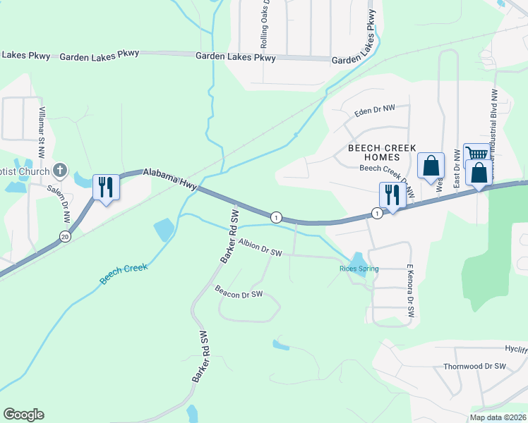 map of restaurants, bars, coffee shops, grocery stores, and more near 3008 Alabama Highway in Rome
